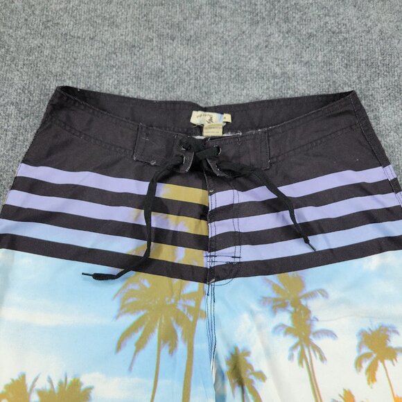 High Surf Shorts Men Size 34 Black Swim Trunks Striped Drawstring Pockets Lining - Picture 2 of 14